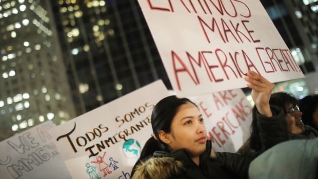 Marchers, many of them undocumented, attend a Valentine's Day rally organized by the New York Immigration Coalition on February 14th, 2017, in New York City.