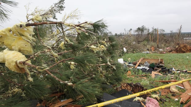 Damage from a tornado that killed at least 23 people in Beauregard, Alabama, pictured on March 4th, 2019.