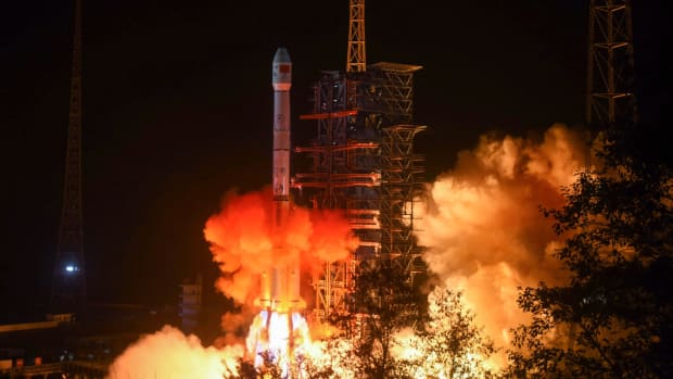 A Long March 3B rocket lifts off from the Xichang launch center in Xichang in China's southwestern Sichuan province early on December 8th, 2018.