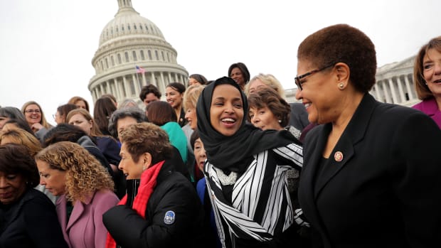 Representative Ilhan Omar (D-Minnesota) joins her fellow House Democratic women for a portrait in front of the U.S. Capitol on January 4th, 2019, in Washington, D.C.