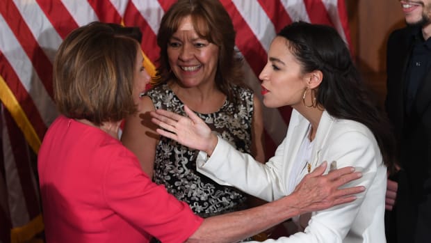 Speaker of the House Nancy Pelosi greets Representative Alexandria Ocasio-Cortez during the ceremonial swearing-in at the start of the 116th Congress at the U.S. Capitol in Washington, D.C., on January 3rd, 2019.