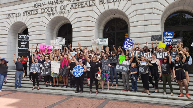 Protesters gathered at the Fifth Circuit Court of Appeals in New Orleans on October 5th, 2018, to denounce a decision that upheld a Louisiana law requiring abortion doctors to have admitting privileges at nearby hospitals. They also protested the nomination of Justice Brett Kavanaugh to the Supreme Court one day before he was sworn into office.