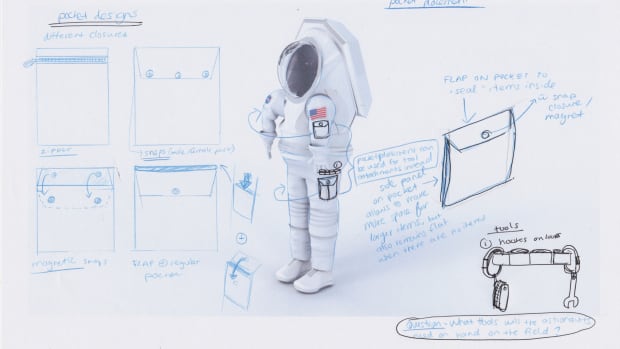 A sketch of pocket designs for the Mars Simulation Suit Project.