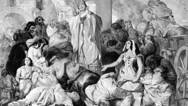 People praying for relief from the bubonic plague, circa 1350.