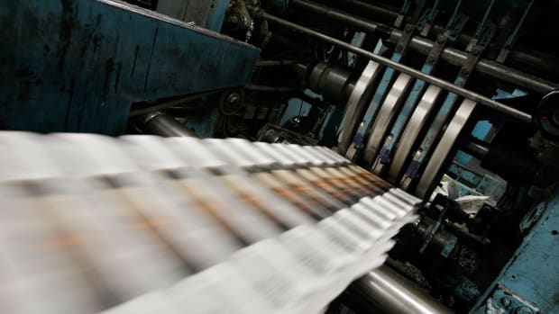 A newspaper printing press.