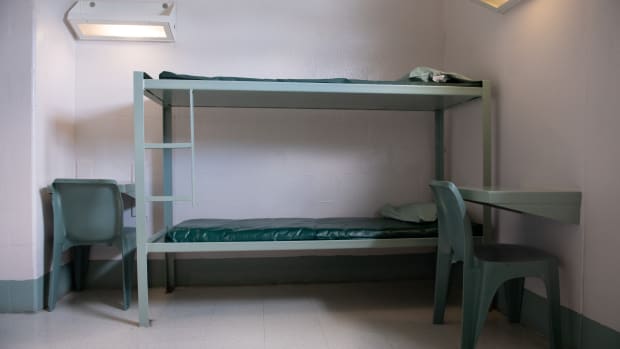 A bunk bed and desks inside a cell are seen at the Caroline Detention Facility in Bowling Green, Virginia, on August 13th, 2018. A former regional jail, the facility has been contracted by the U.S. Department of Homeland Security Immigration and Customs Enforcement to house undocumented adult immigrant detainees for violations of immigration laws.