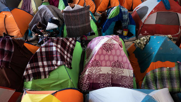 Migrants seeking asylum in the United States are seen in the Juventud 2000 migrant shelter in Tijuana on March 5th, 2019.