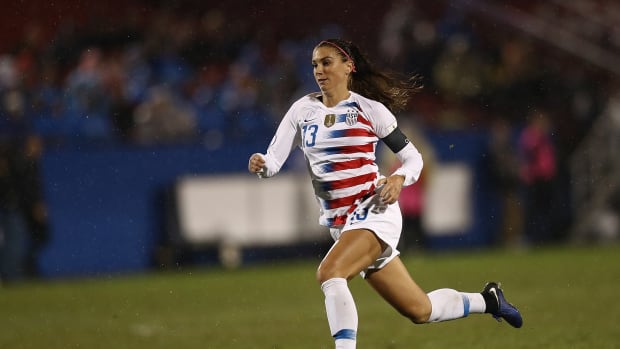 Alex Morgan of the United States during the CONCACAF Women's Championship final match at Toyota Stadium on October 17th, 2018, in Frisco, Texas.