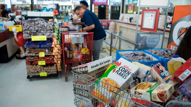 People shop at a Food Town grocery store during the aftermath of Hurricane Harvey on August 30th, 2017, in Houston, Texas.