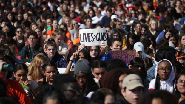 Students gather at a gun control rally at the U.S. Capitol on March 14th, 2019, on Capitol Hill in Washington, D.C. Students from area high schools participated in the event to mark the one-year anniversary of a nationwide gun violence walkout protest that was prompted by the shooting at Marjory Stoneman Douglas High School in Parkland, Florida.