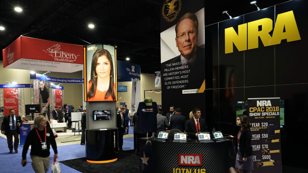 The National Rifle Association booth at the Conservative Political Action Conference in 2018.