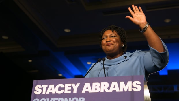 Stacey Abrams addresses supporters at an election watch party on November 6th, 2018, in Atlanta, Georgia.