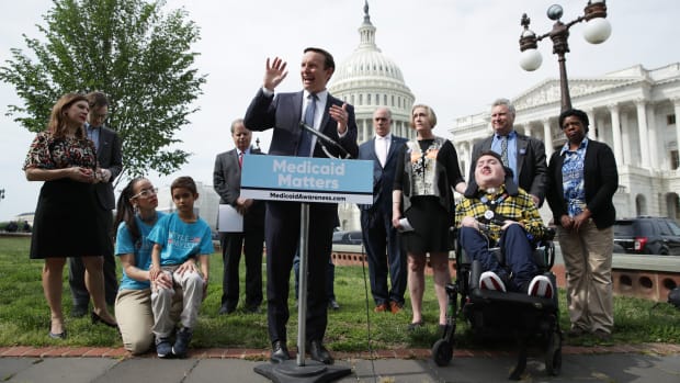 United States Senator Chris Murphy (D-Connecticut) speaks during a news conference on health care on April 30th, 2019, on Capitol Hill in Washington, D.C. Senate Democrats held the news conference to call on Congress to protect Medicaid.