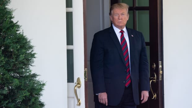 President Donald Trump awaits the arrival of Slovakia's Prime Minister Peter Pellegrini for meetings at the West Wing of the White House in Washington, D.C., on May 3rd, 2019.