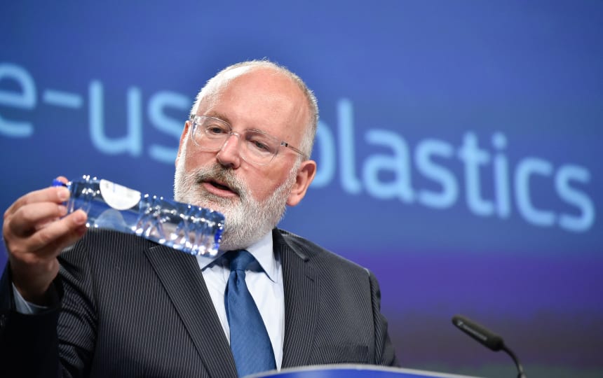 European Commission First Vice President Frans Timmermans gives a joint press with his vice president on measures to fight against single-use plastic waste at the European Union headquarters in Brussels, Belgium, on May 28th, 2018.