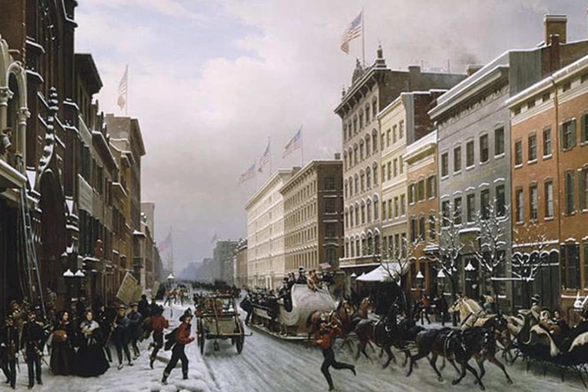 Broadway in New York City, circa 1840. (PAINTING: PUBLIC DOMAIN)