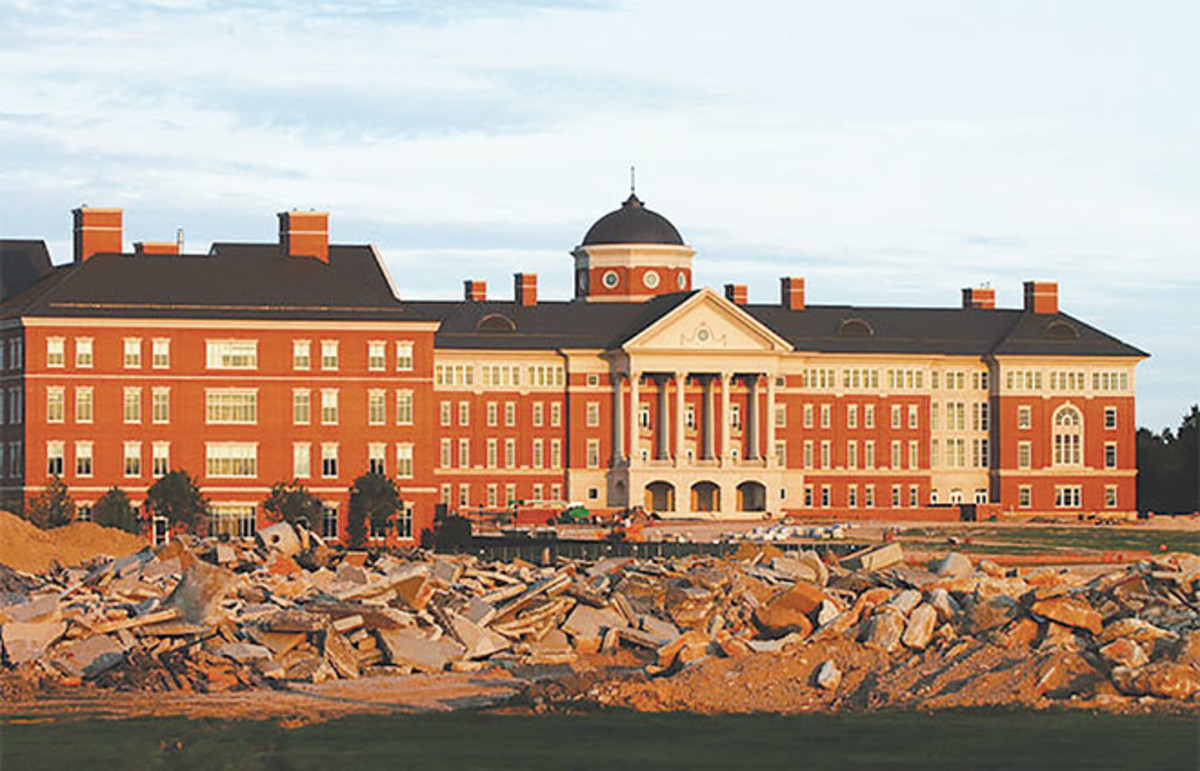 To make way for the North Carolina Research Campus, the gigantic Cannon Mills complex, which at its height employed 16,000 Kannapolites, was demolished. It was the third-largest implosion in U.S. history. (Photo: Public Domain)