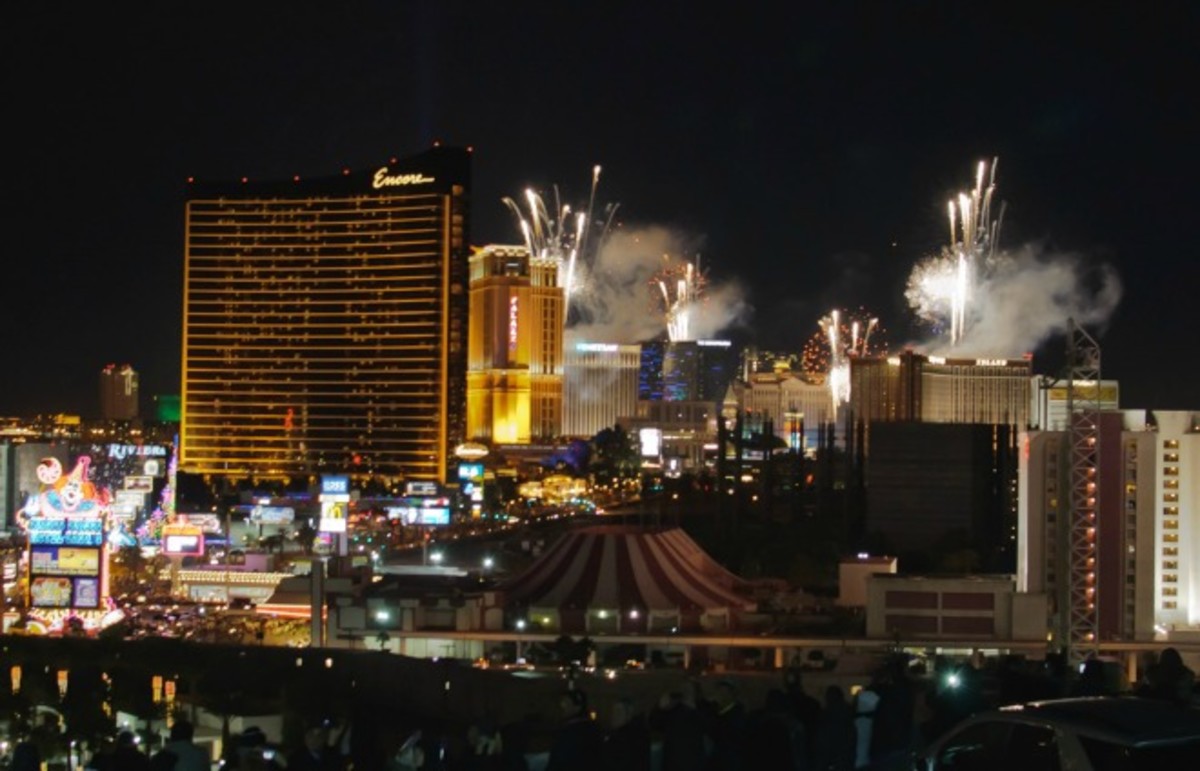 Fireworks and celebrations in Las Vegas for resolutions most likely to be forgotten.