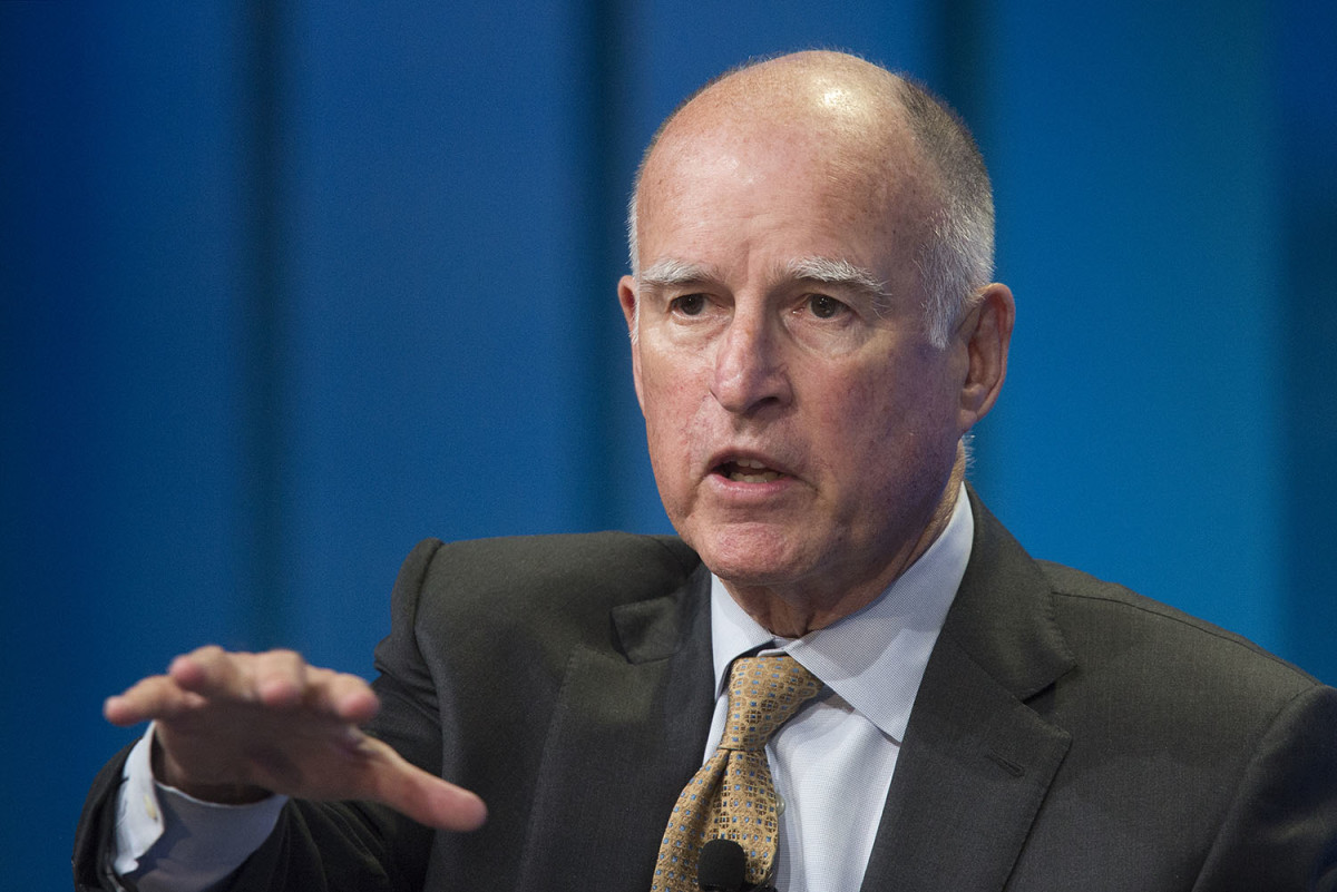 California governor Jerry Brown during a panel discussion at the 18th annual Milken Institute Global Conference on April 29, 2015. (Photo: David McNew/Getty Images)