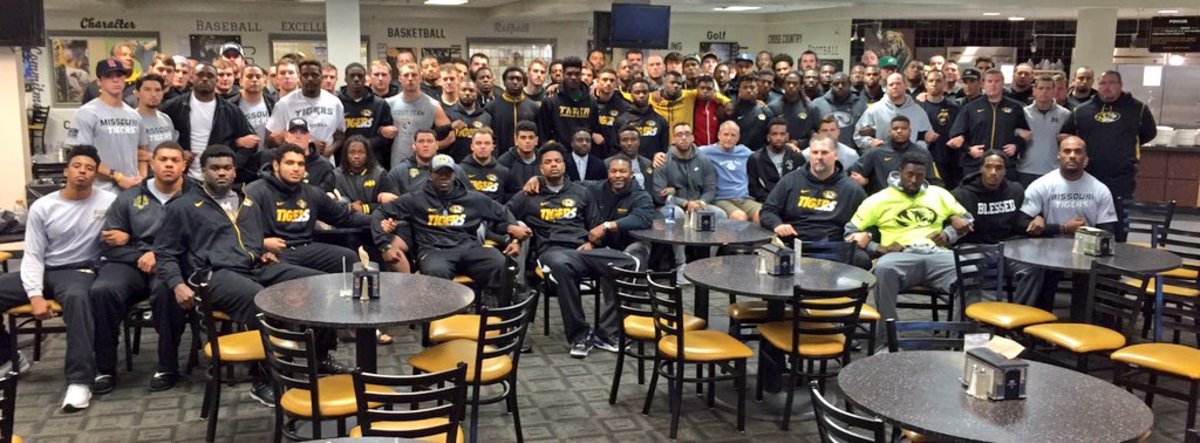 This photo was posted by Tigers Head Coach Gary Pinkel, with the caption "The Mizzou Family stands as one. We are united. We are behind our players." (Photo: Twitter)