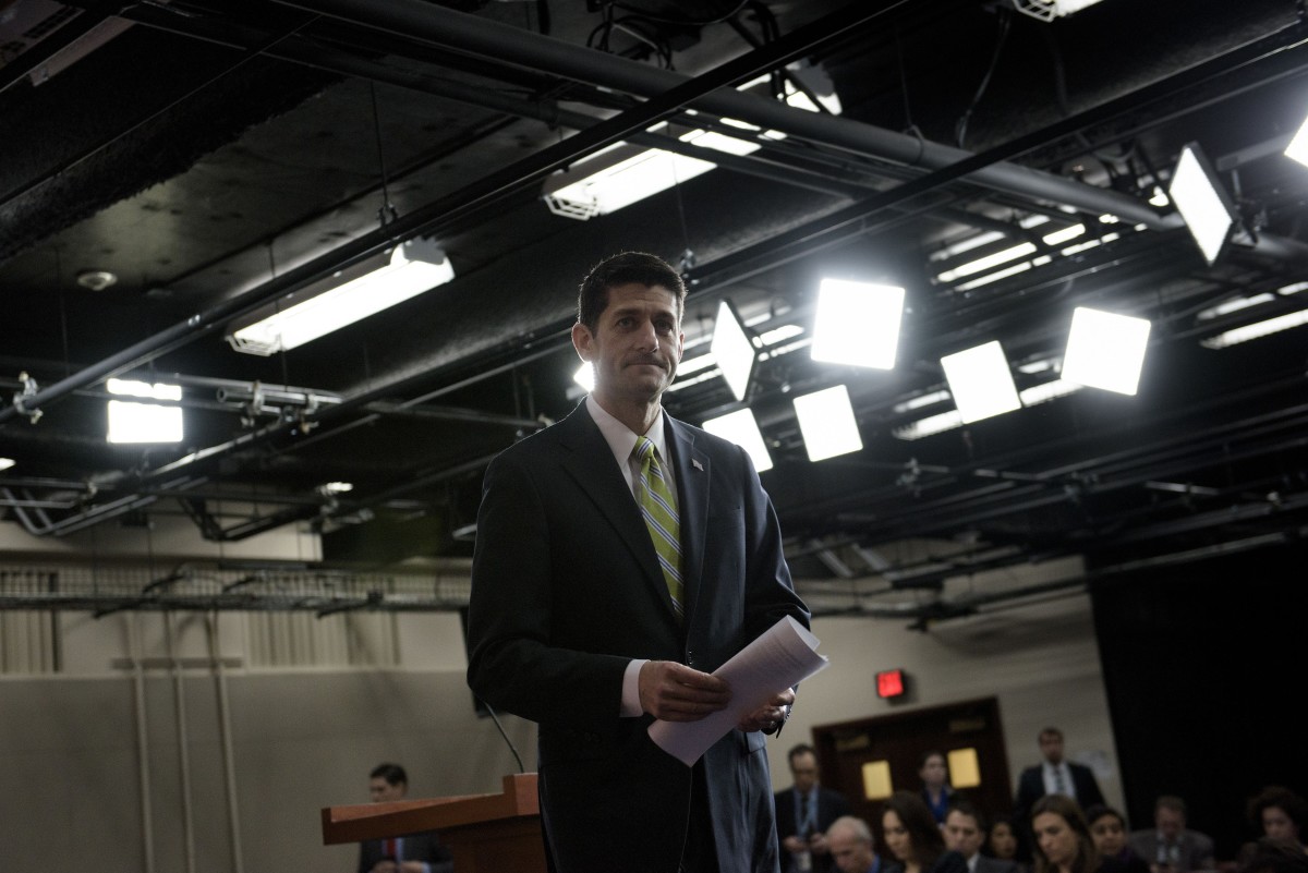 Paul Ryan leaves after his weekly briefing  on Capitol Hill November 19, 2015, in Washington, D.C. Ryan spoke about a  vote to suspend Syrian refugee programs in the United States. (Photo: Brendan Smialowski/AFP/Getty Images)