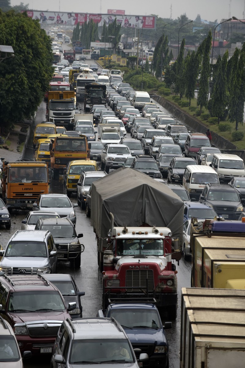 Vehicles are stuck in a traffic jam in Lagos, Nigeria on August 20, 2015. (Photo: Pius Utomi Ekpei/AFP/Getty Images)