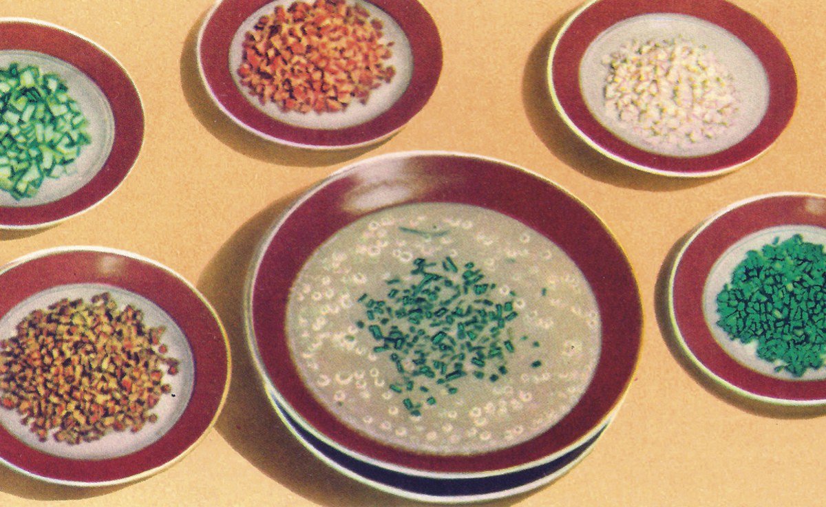Okroshka, translated by the authors as “Mystery Ingredients.” (Illustration: CCCP Cook Book)