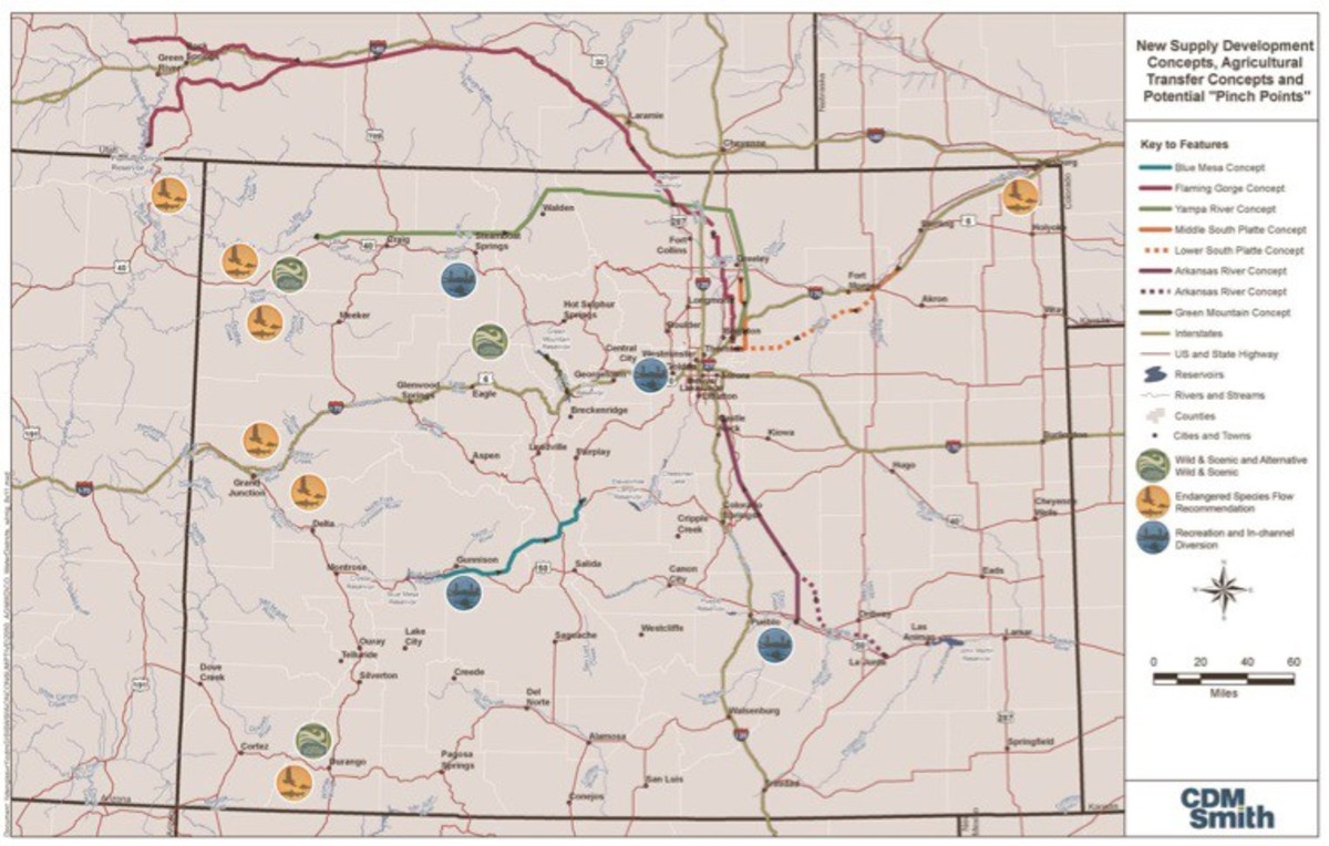 A map included in a draft of the Colorado water plan released in 2013 shows several sites where agricultural interests envision new water development projects. Many of them have been stymied by environmental concerns, but the GOP majority in Congress is considering a measure that would speed up federal reviews. (Map: CDM Smith)