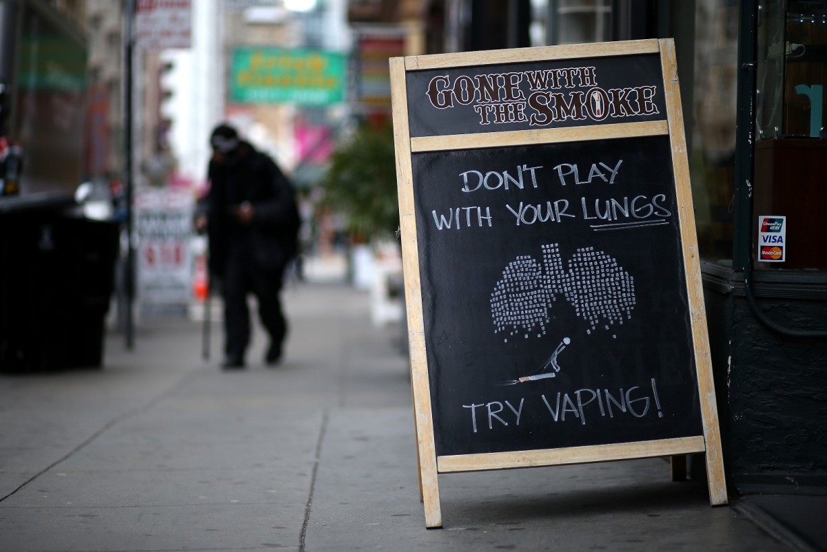 TRY VAPING! Chalkboard outside Gone With the Smoke Vapor Lounge in San Francisco.