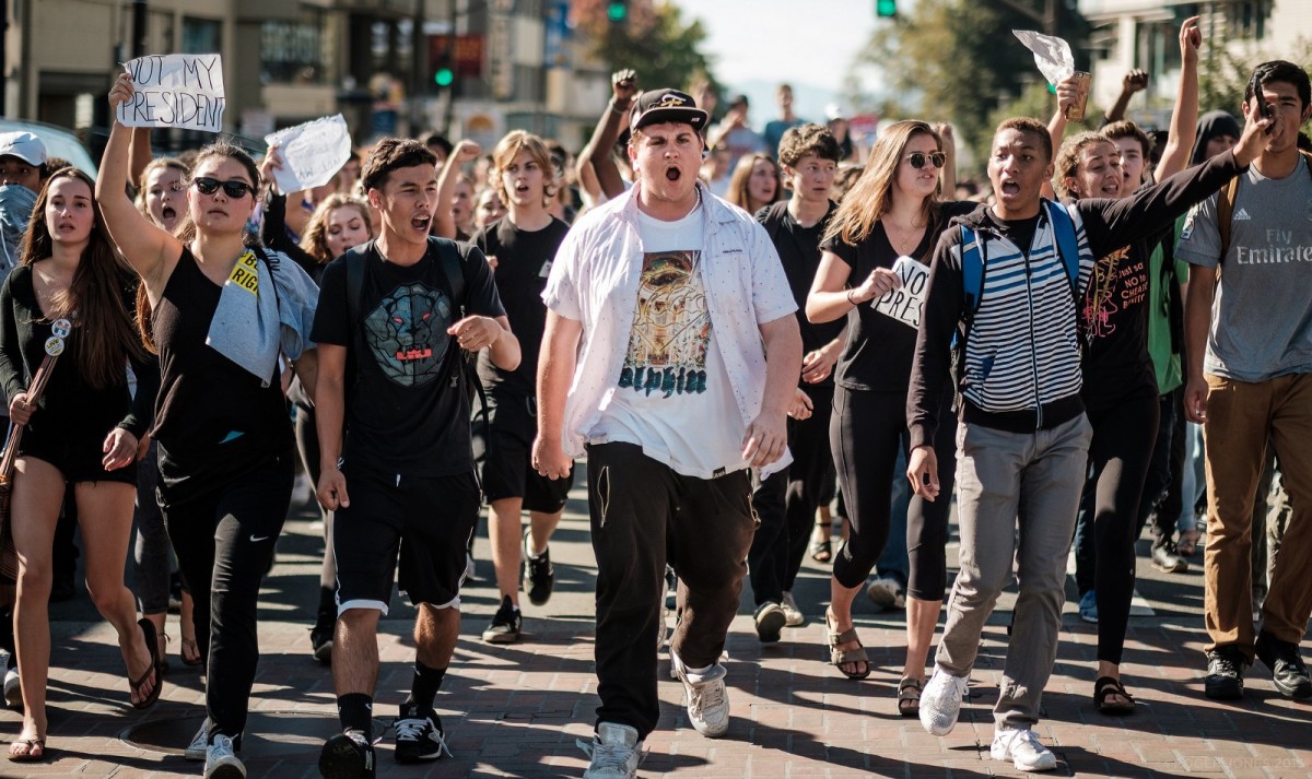 Berkeley High students protest Donald Trump's victory on November 9th, 2016.