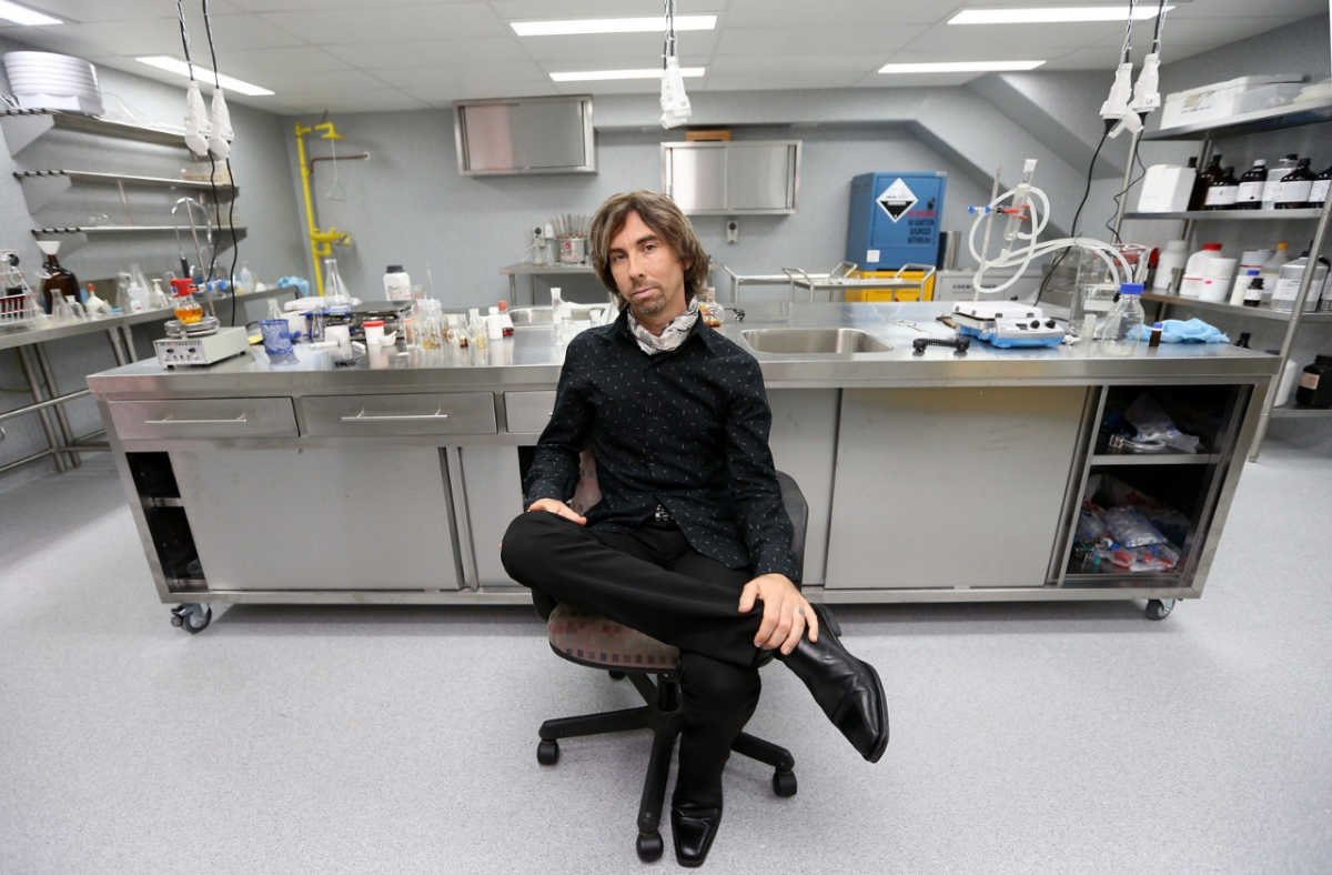 Matt Bowden poses in his pharmaceutical laboratory in Auckland, New Zealand.