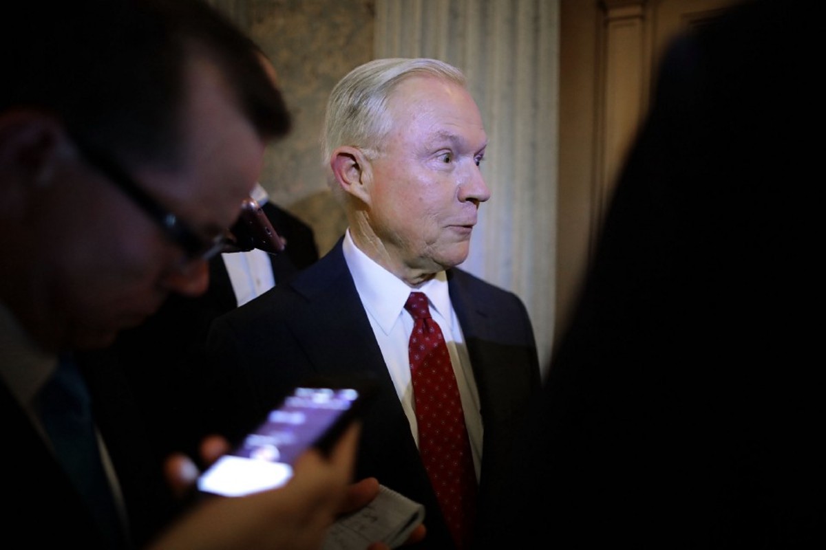 Jeff Sessions talks with reporters after being confirmed by the Senate on February 8th, 2017.