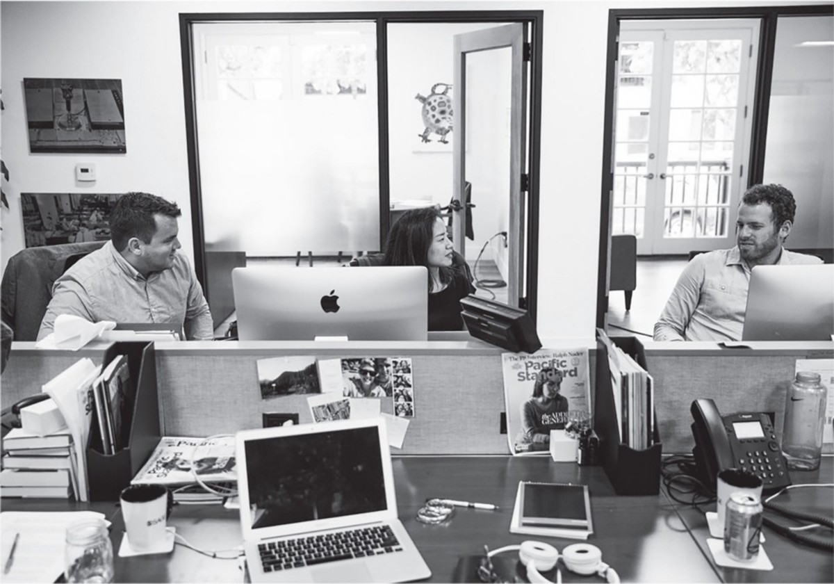 From left, Pacific Standard editor-in-chief Nicholas Jackson, staff writer Francie Diep, and associate editor Max Ufberg in the magazine’s new office.