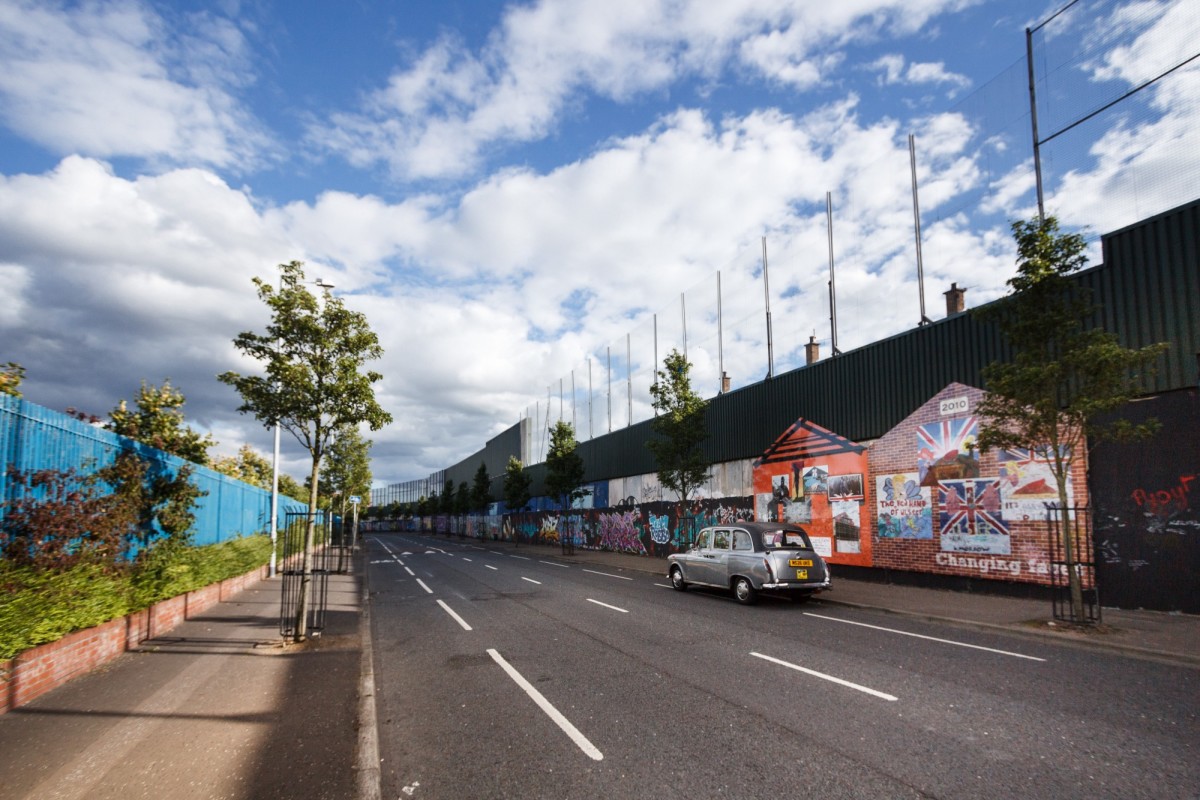 Peace lines on the right in Belfast, Ireland, in 2013.