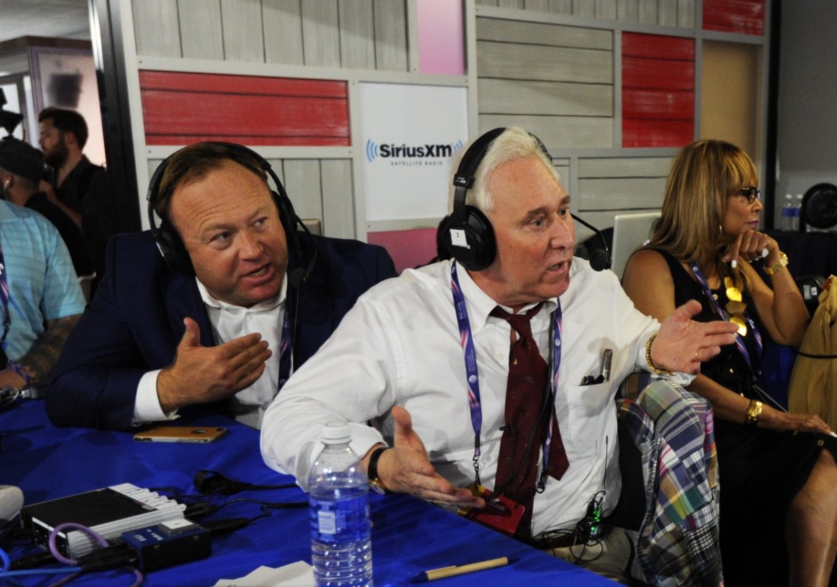 Alex Jones, of Infowars, with Roger Stone at the Republican National Convention in Cleveland, Ohio, on July 20th, 2016.