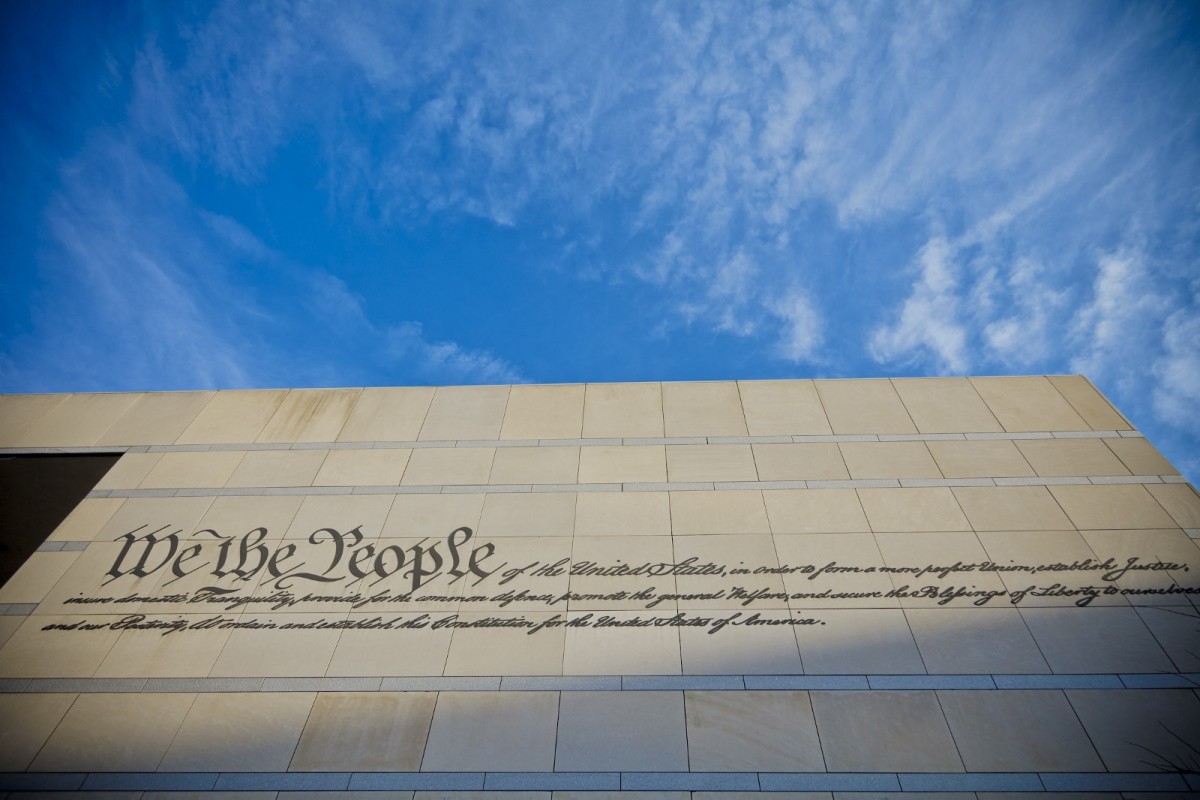 We the People façade at the National Constitution Center.