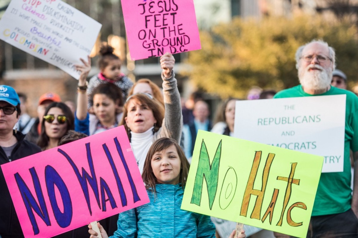 Demonstrators protest in response Donald Trump’s executive order on January 31st, 2017, in Columbia, South Carolina.