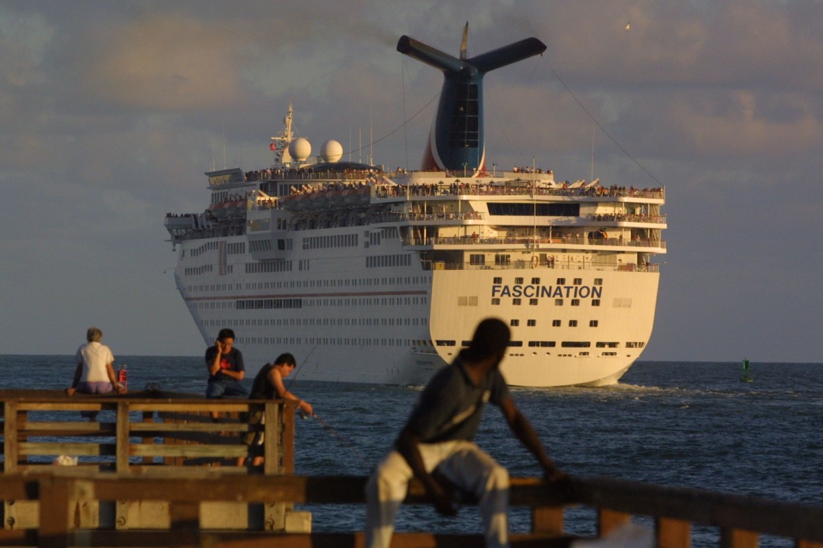 A Carnival cruise ship sets sail in Miami, Florida.