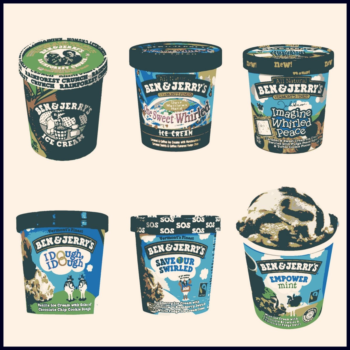 A selection of Ben & Jerry’s most progressive ice cream flavors.