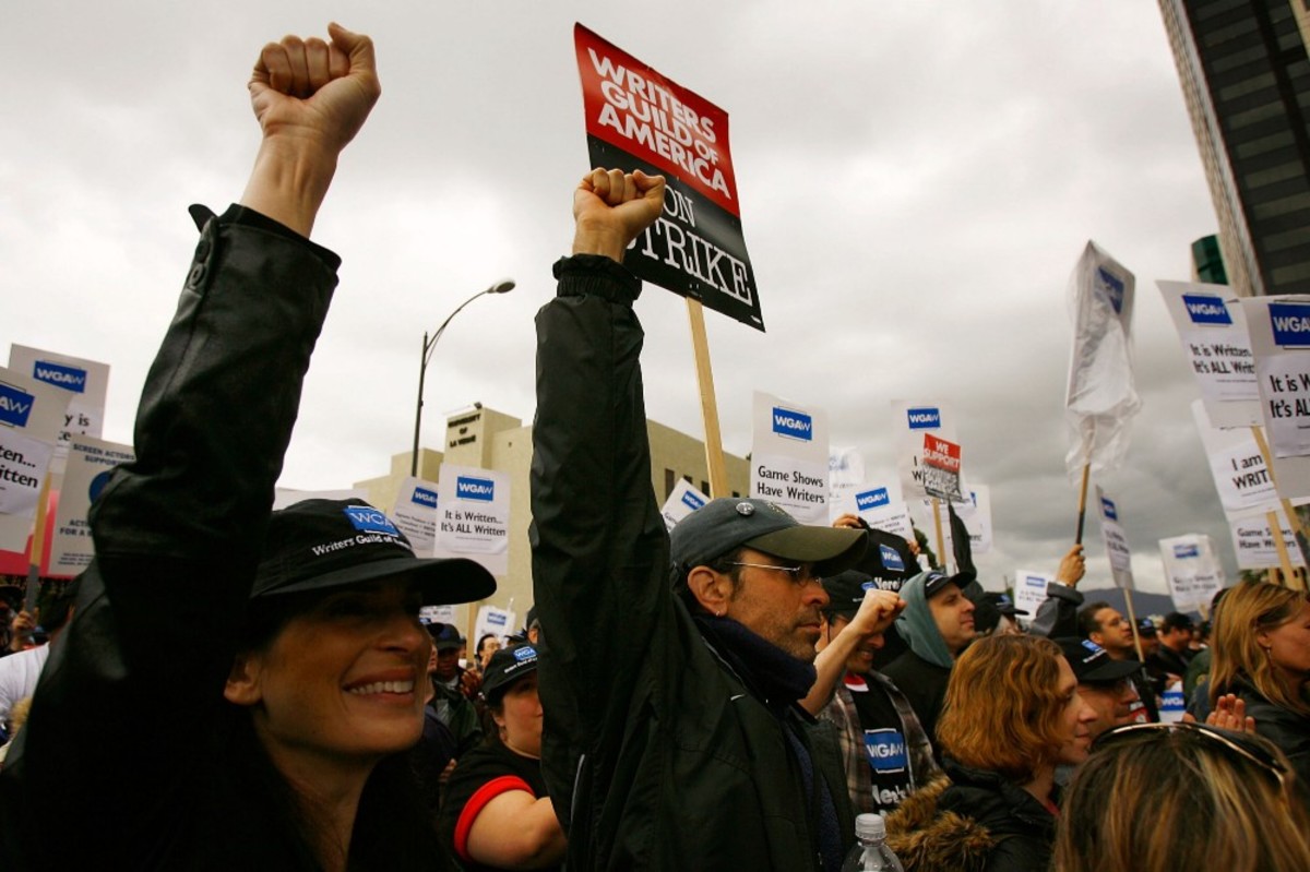 Members of the Writers Guild of America rally outside FremantleMedia North America to call attention to conditions for writers on December 7th, 2007.
