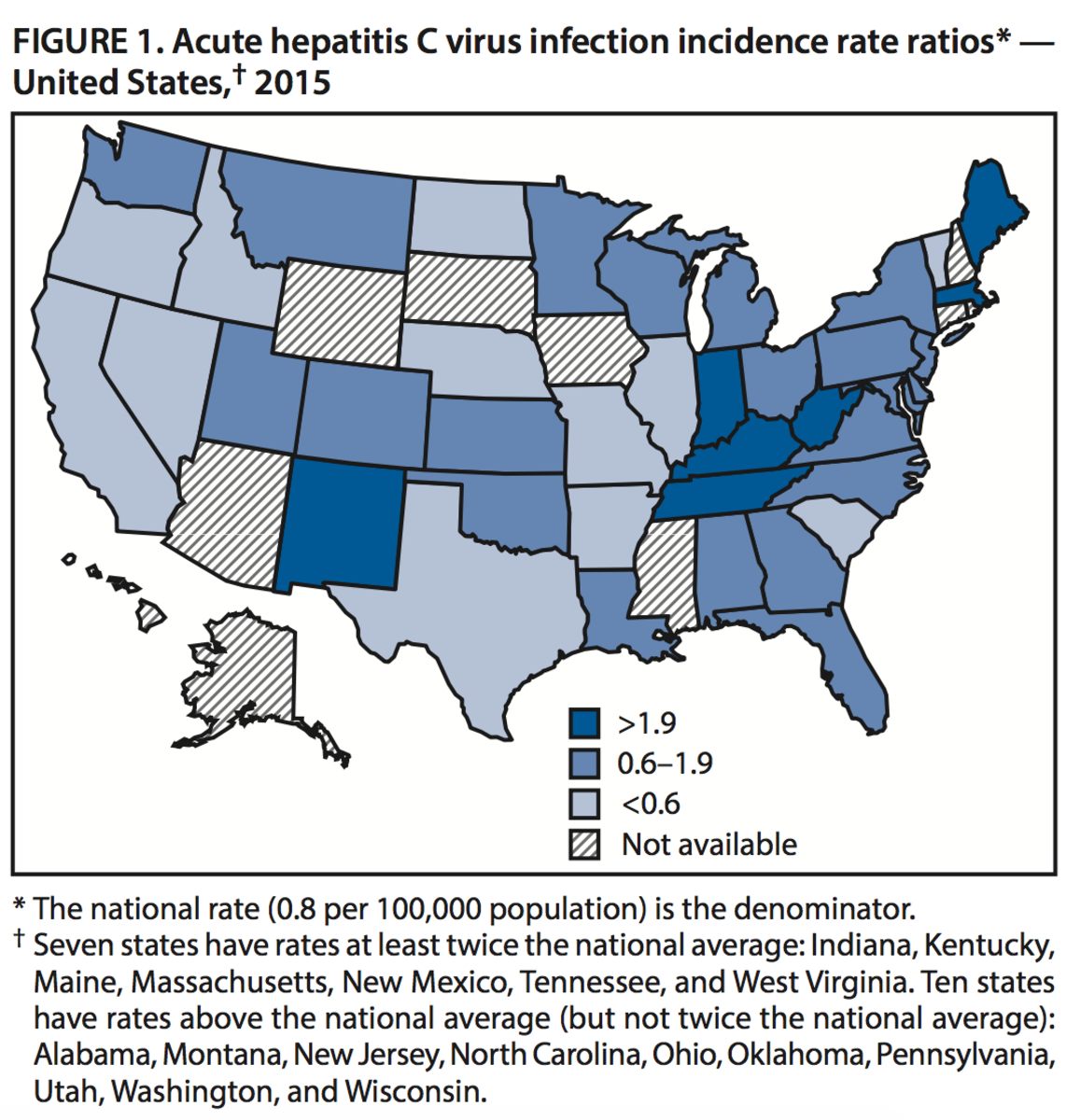 A map of states' hepatitis C rates.