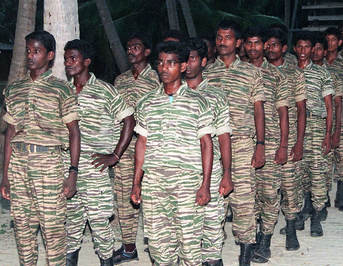 Tamil Tiger guerrillas in training camp.
