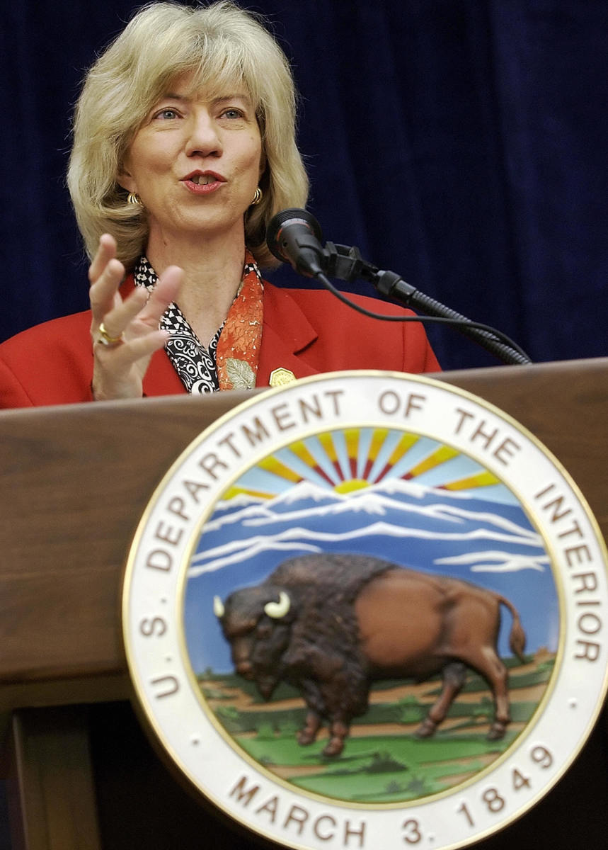 Former Secretary of the Interior Gale Norton speaks during a press conference to release a report on the status of the nation's wetlands from 1998 to 2004 on March 30th, 2006.