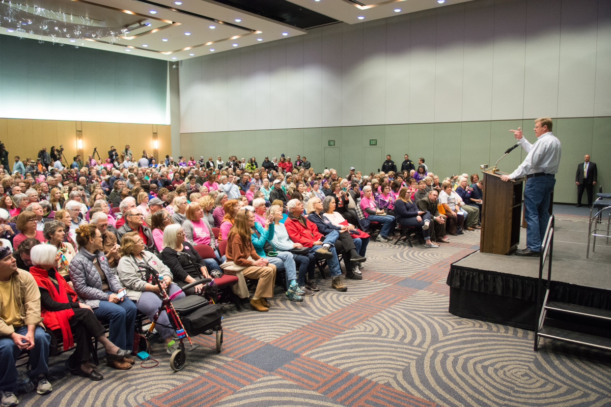 Representative Mark Amodei (R-Nevada) speaks at a town hall inside the Reno-Sparks Convention Center on April 17th, 2017.