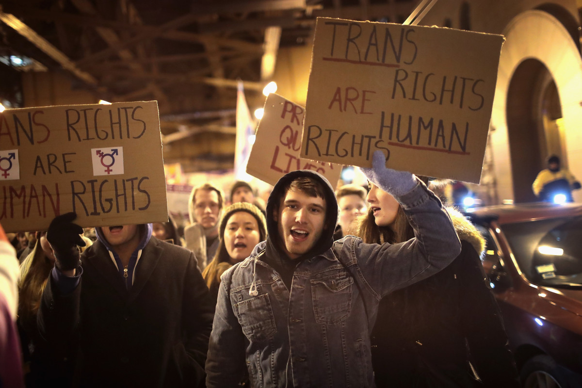 Demonstrators protest for transgender rights in Chicago on March 3rd, 2017.