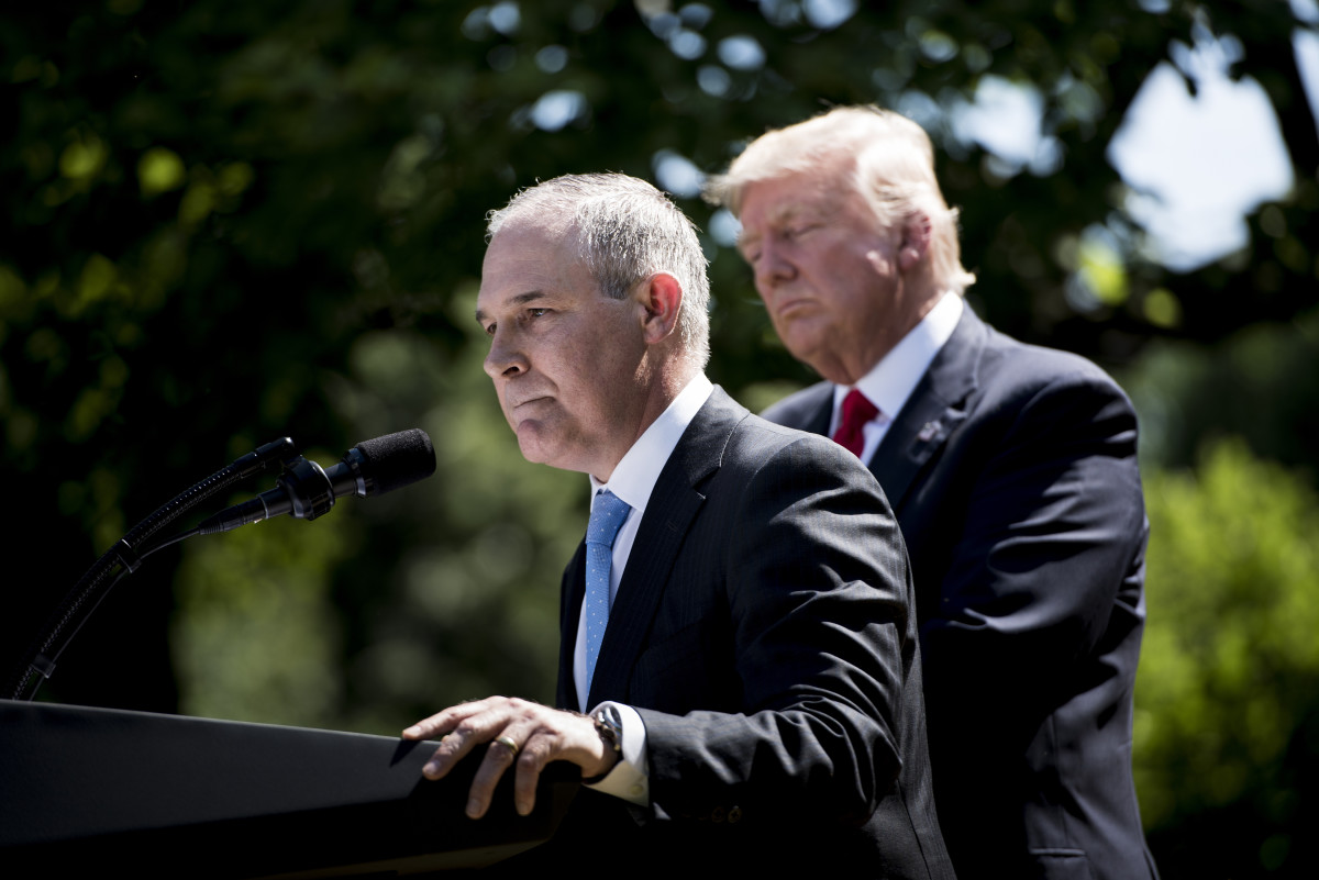 President Donald Trump and Environmental Protection Agency Administrator Scott Pruitt in the White House Rose Garden announcing the U.S. will withdraw from the Paris climate accord