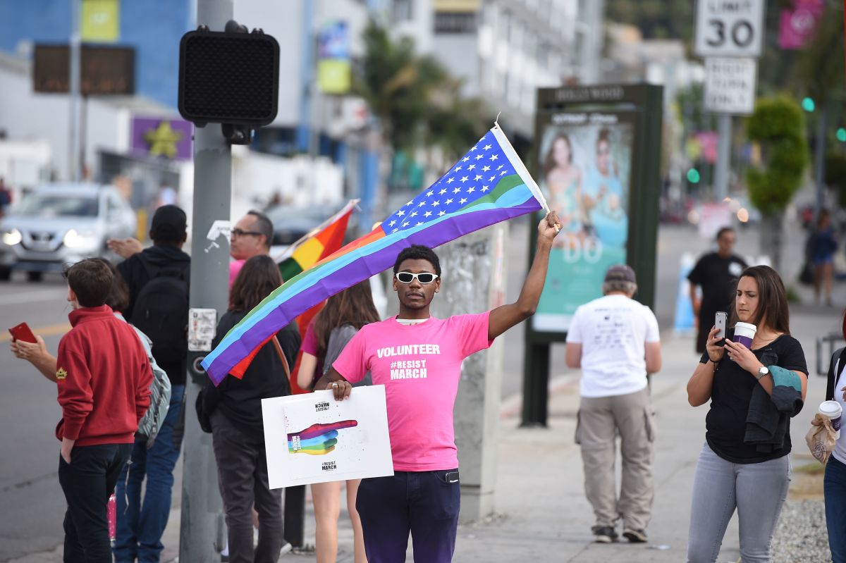 Members of the LGBT community and their supporters participate in the #ResistMarch at the L.A. Pride Festival in Hollywood, California, on June 11th, 2017.