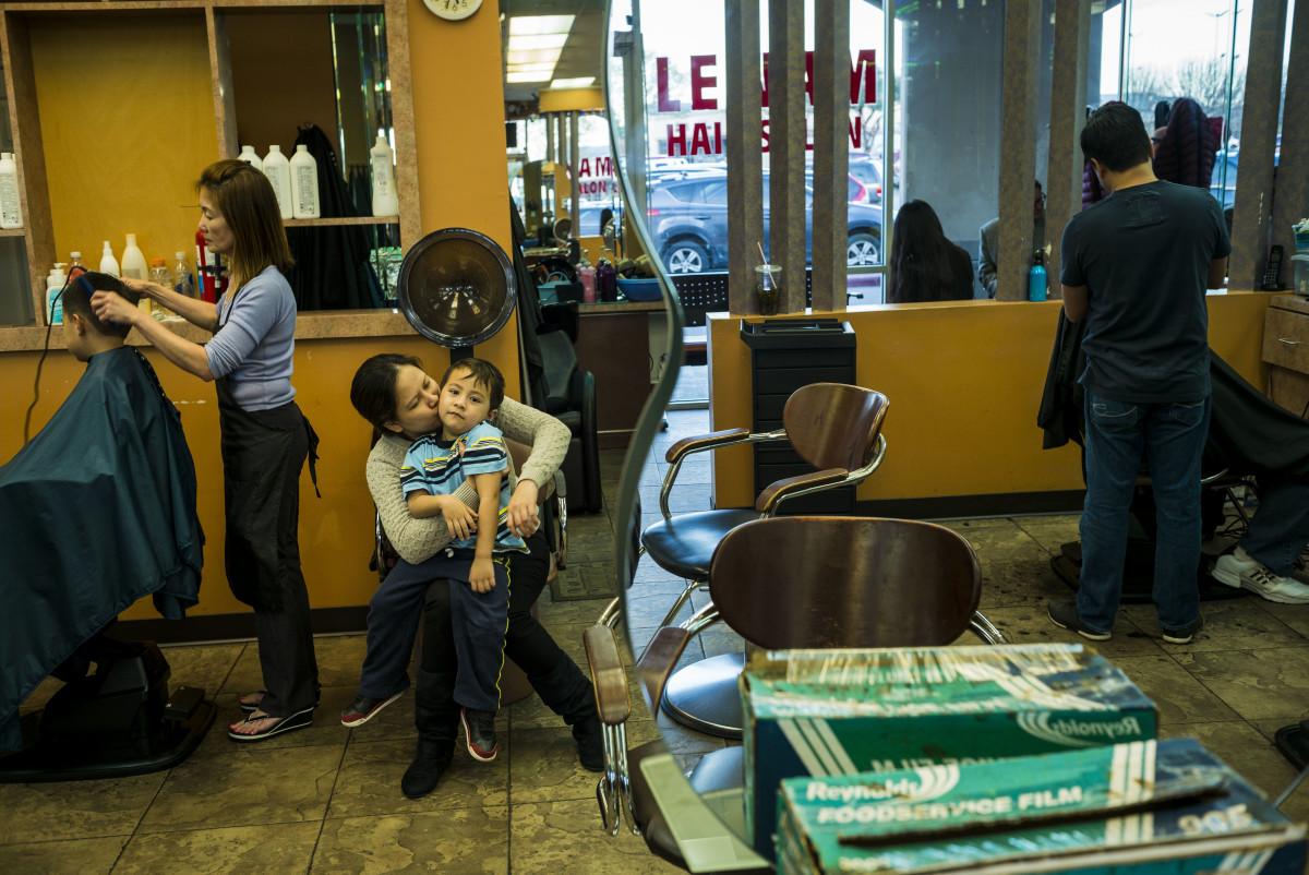 Inside a Vietnamese hair salon in Houston, Texas.