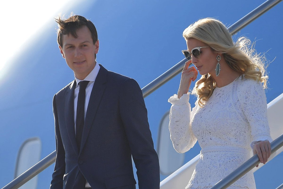 Ivanka Trump and her husband Jared Kushner step off Air Force One upon arrival at Rome's Fiumicino Airport on May 23rd, 2017.