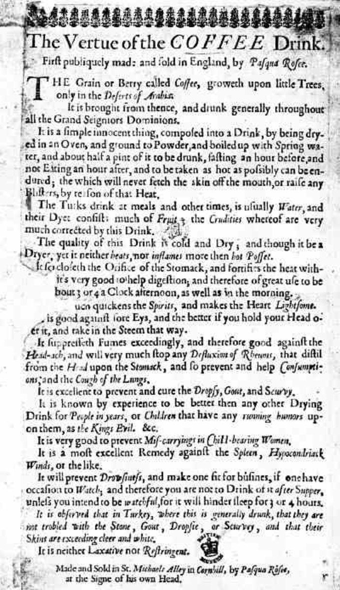 A 1652 advertisement for the U.K.'s first coffee house.